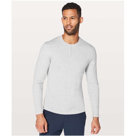 Lululemon 5 Year Basic Long Sleeve Henley Mens Shirt Dark Heather Gray Size M? - Picture 2 of 7